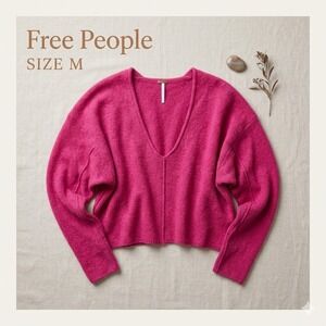 Free People Boho Oversized V Neck Cashmere Sweater Womens Size M